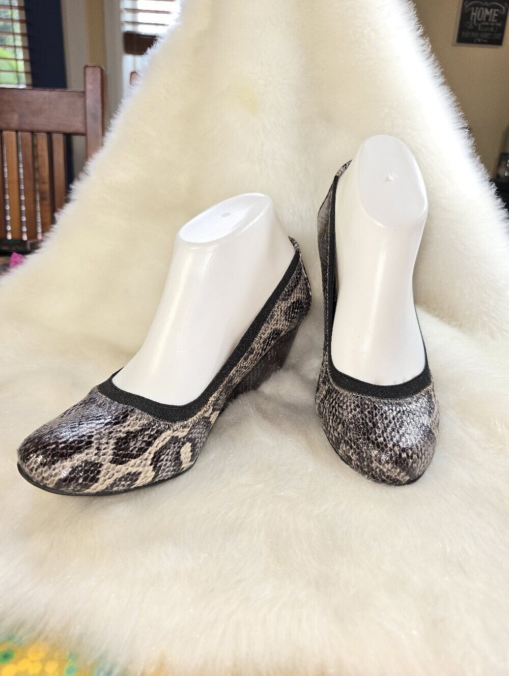 BCBGeneration Nalisa Women’s Snake-Print Wedge Pumps - Black/Gray